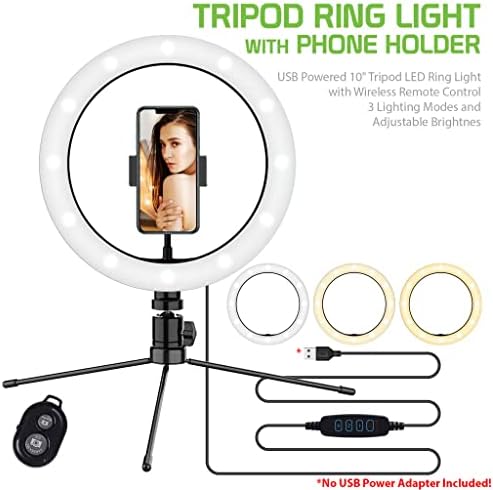 Светъл пръстен за селфи Трикольор осветление, което е съвместимо с вашия Alcatel Pixi 4 (6) 10 инча, с дистанционно управление за директно