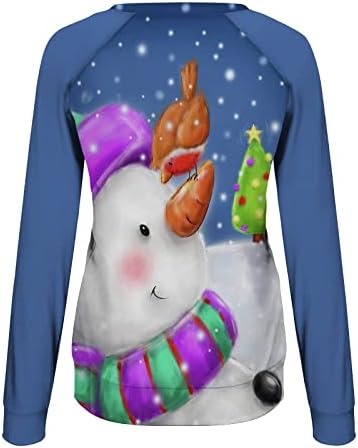 Xiaojmake Женски Коледни Върхове, Красиви Свитшоты с Принтом Снежен човек, Ежедневни Свободни Пуловер с Кръгло Деколте и Дълъг