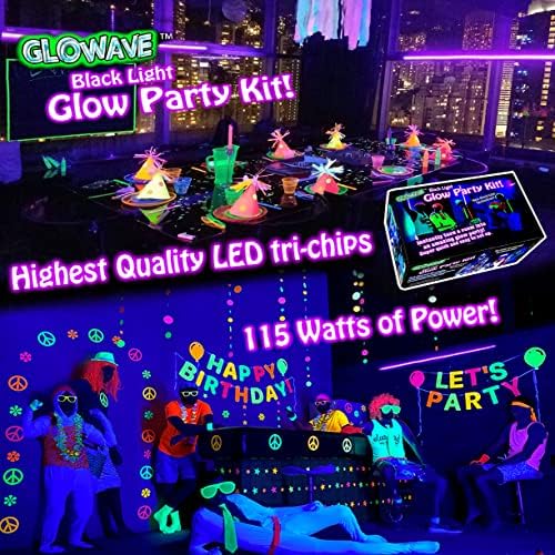 Комплект черни Светлинни ленти Glow Party World и Неонови Украса в стил хипи