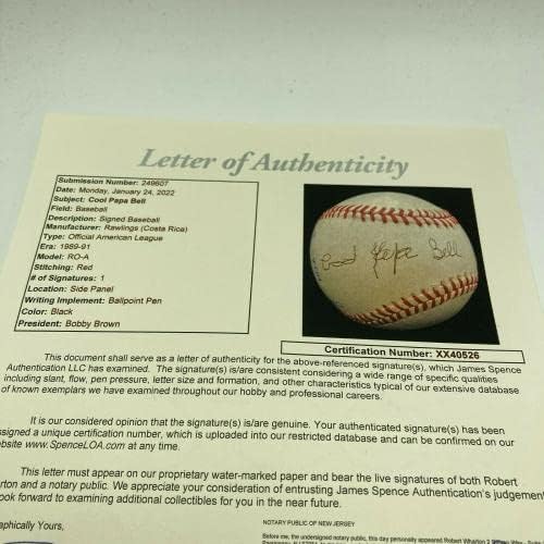 Готин Татко Бел е Подписал Официален Договор С Американската Лига бейзбол JSA COA Негър League HOF - Бейзболни Топки С Автографи
