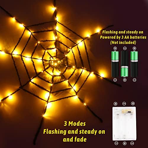 FOIMAS Хелоуин Spider Светлини, 4,92 метра Оранжев цвят Осветяват Космати Паяжина Coweb с 48 Светлини за Стена на Вътрешния Двор,