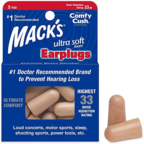 Тапи за уши от сверхмягкой пяна Mack's, 5 двойки, максимално ниво на шум 33 db, Удобни тапи за уши за сън, Хъркане, пътувания, Концерти, обучение,