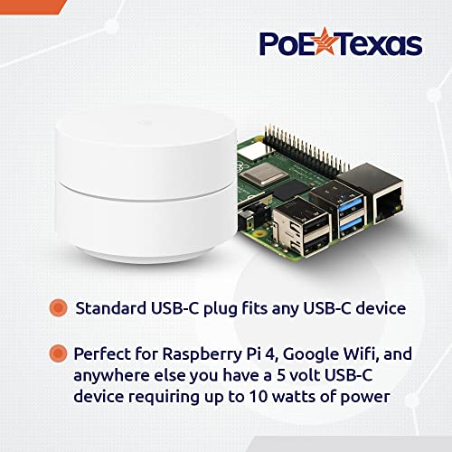 Хранене PoE Texas PoE устройства USB-C, включително Google WiFi и Raspberry Pi – за POS-системи, цифрови означения и много Други, сплитер 802.3 af POE на 5 Волта увеличава подаването на захран