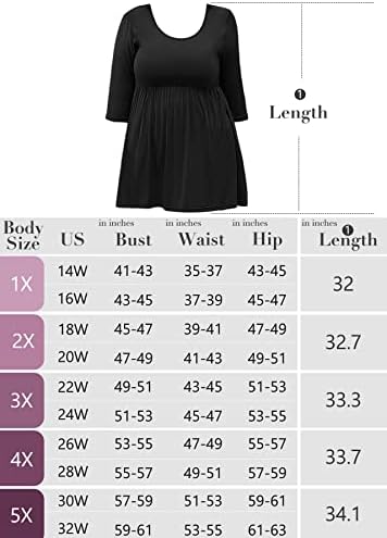 AusLook Плюс размери, Туника за жени, Върхове с кръгло деколте и 3/4 ръкав, Струящаяся Блуза Свободно, Намаляване, Риза за Бременни, Ризи M-5X