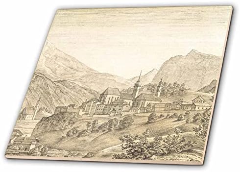 Художествена плочки 3dRose Vintage Приказка Town Немска Австрийската Европейската Планинско селце (ct-371860-7)