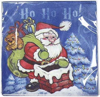 Хана К. Дядо Коледа от хартия за Събиране на Подписи | Опаковка от 36 Кърпички, Салфетка за напитки / 36 карата, Син, Червен