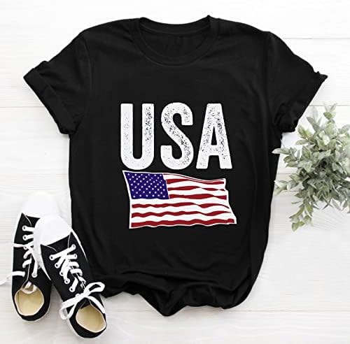 На 4 юли, Тениски за Жени, Тениски с къс ръкав и V-Образно деколте, Американското Знаме, Звездите, Шарени Патриотическая Риза,