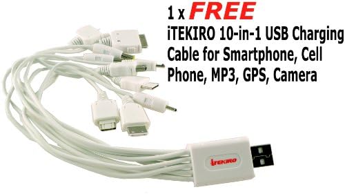 iTEKIRO AC Стенно Зарядно за Кола dc Комплект за Panasonic Lumix DMC-FZ20PP + iTEKIRO 10-в-1 USB Кабел За зареждане