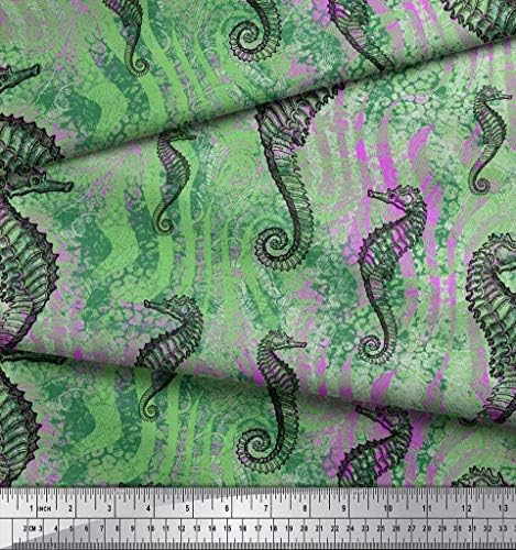 Структура на тъкан от памучен воал Soimoi и плат с принтом морско конче и ширина 1 ярд 42 инча