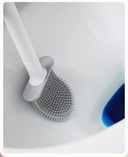 GENIGW Силиконовата четка за тоалетна с плоска глава, Гъвкав, с монтиран на стената Инструмент За съхранение, Комплект четки