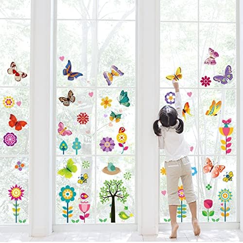 148 Бр. Пролетта на етикети на прозорци с цветя и пеперуди, лепенки за прозорци, Декоративни лепенки за прозорци, Противоударные