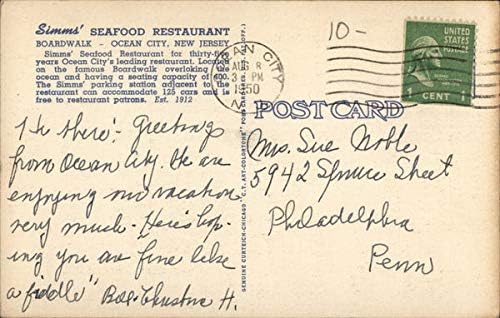 Ресторант морски дарове Simms' в Оушън Сити, Ню джърси, Ню Джърси и Оригинални Старинни Картичка