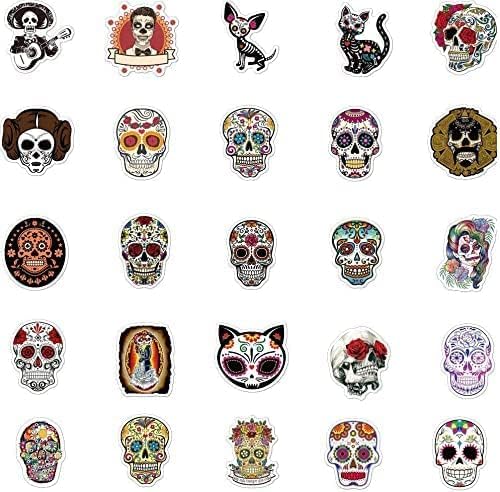 STXADO Мексиканския Ден на мъртвите Етикети с черепа (50 бр.) Захарен Череп Етикети на тема Хелоуин, Деня на Смъртта на Компютърен Скейтборд