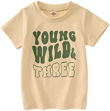 Young Wild and Three Риза 3-Годишен Облекло За Рожден Ден За Момичета Тениска За Трета Парти Подарък за 3-тия Рожден Ден на Риза С Къс Ръкав