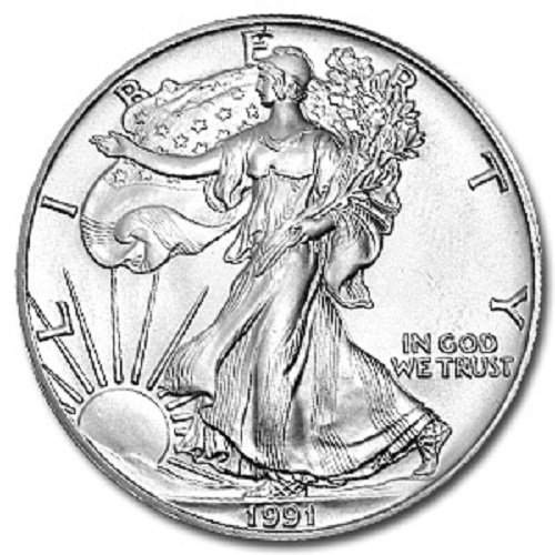 1991 - Американски Сребърен Орел . 999 проба Сребро с Нашия сертификат за автентичност Долар, без да се прибягва