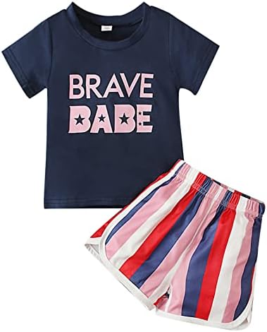Подарък за малките момичета, Летен Комплект за малки момичета, Тениска на Деня на Независимостта, Потници, Шорти, Ежедневни Дрехи За Малките момичета (Тъмно синьо о?
