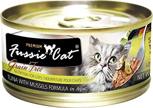 Консерви от влажна храна Fussie Cat Premium 12 опаковки (4) риба Тон с миди, (4) риба Тон с миди, (4) риба Тон с тонкоперым лещом