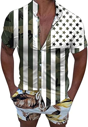 XZHDD 4 юли Солдатские Ризи с Къс Ръкав за Мъже, Патриотическая Риза с Копчета с Флага на сащ, Лятна Ежедневни Риза