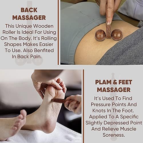 Karigar Creations Дървен Инструмент за точков масаж на тялото, Масажни инструменти за облекчаване на стреса и болката (опаковка от 6 броя)
