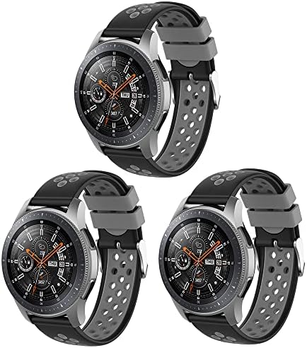 Въжета PINHEN 22 мм, дишаща универсална мека силиконова подмяна Съвместима с Gear S3 Frontier/Galaxy Watch SM-R800 (46 мм)/ Galaxy Watch 3 45 mm /Класически смарт часовник (сиво-бял)