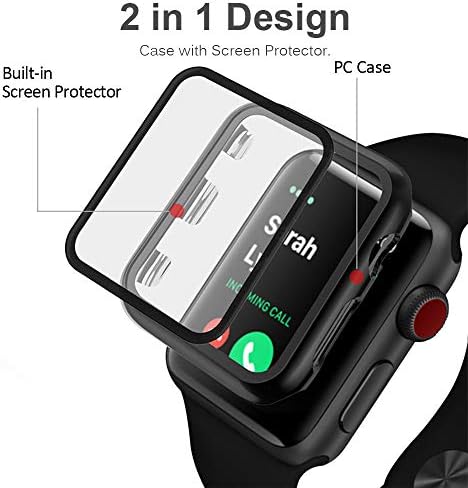 Съвместим с Apple Watch Серия 3 2 1 38 мм Калъф с защитно фолио за екрана, Удароустойчив твърд калъф за PC със защита от надраскване и защитен слой от закалено стъкло за Apple Watc
