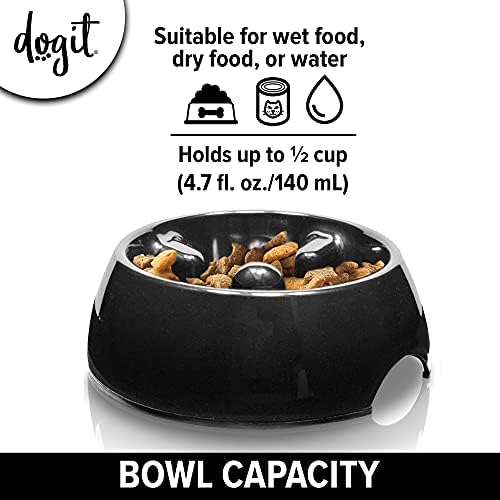 Dogit Dog Bowl Slow Устройство за Влажна или суха храна за Кучета, Ястие за кучета Go Slow със защита От поглъщането, Black, XS