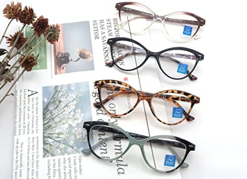 Очила за четене HEEYYOK, Блокиране на Синята Светлина, за жени, 4 опаковки, Дамски Очила за четене с малко лице Cateye, Компютърни Очила с защита от Uv 1.25