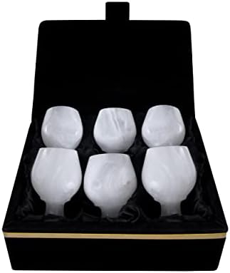 Комплект чаши за пиене от 6 бели мраморни чаши, ръчно изработени с размери 3 х 2.2 инча. Чаши за вино от мраморно оникс - Подходящи