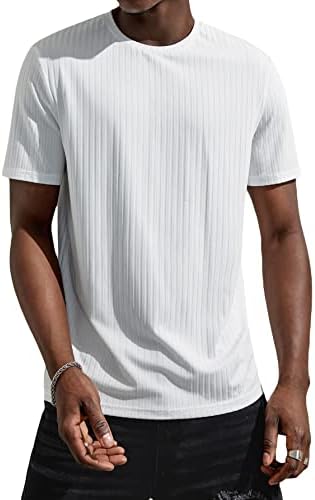 Мъжки Базова Тениска Verdusa с Къс ръкав, Ежедневни Тениска в рубчик с кръгло деколте