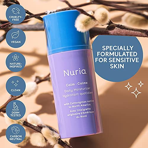 Nuria - Успокояващ ежедневен хидратиращ крем за лице без аромати, за чувствителна кожа, С памучна трева, масло от шеа и масло от какао, 30 мл / 1 ет. унция