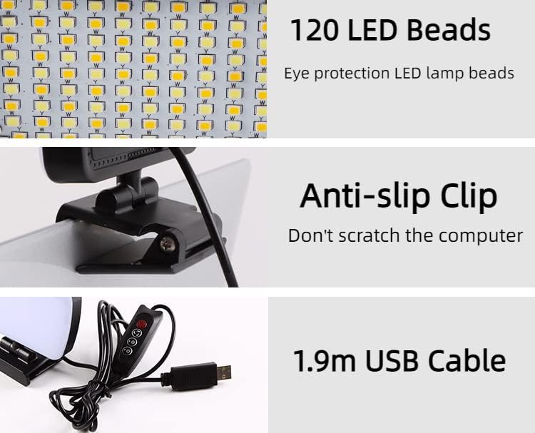 Led лампа-клипса със 120 Ламповыми топки, Регулатор за осветление Уеб камера, Лампа за Селфи за видео Конферентна връзка със