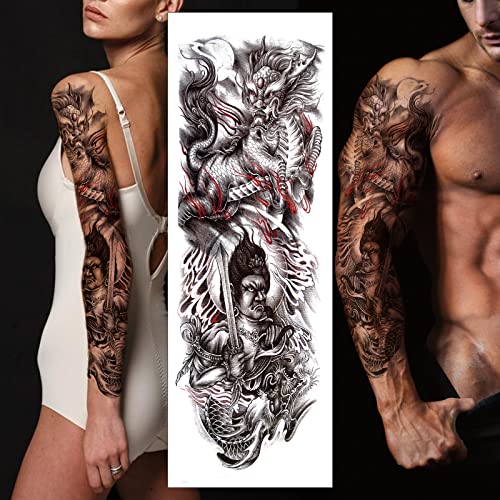 Временна Татуировка, Секси 3D Стикери с фалшиви Татуировки с Шарени Войн Дракон, Много Голяма Водоустойчив Татуировка на