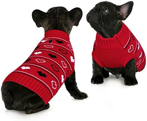 Пуловер за кучета Queenmore Valentine, Пуловер за малки Кученца, Чаени Чаши, френски, чихуахуа, Yorkshires, Turtlenecks За момичета, Червени Възли Пуловери за кучета, Червен, S