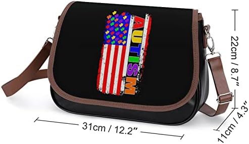 Информираността За Аутизма Флаг Пъзел САЩ Кожена Чанта на Средното Рамо Модерни Ежедневни Чанти през Рамо с Каишка