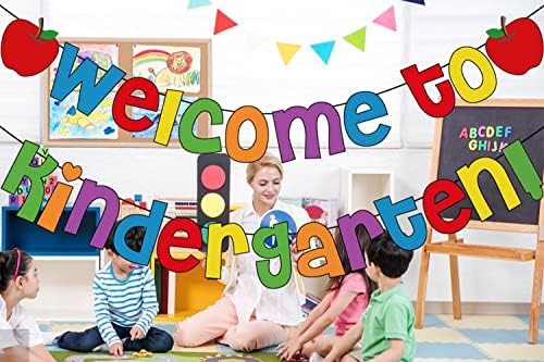 Добре дошли в банер на детска градина, първият ден на детска градина, декорация за банери, цветна украса за партита Обратно