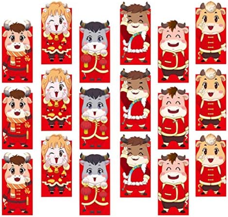 VALICLUD 18 бр. Китайската Нова Година Парични Пликове 2021 Карикатура Теле С Модел От Бычка Парична Карта Пакет Червена Хартия Хунбао