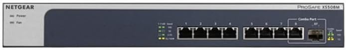Unmanaged switch NETGEAR с 8 порта 10G Multi-Gigabit Ethernet (XS508M) - с 1 x 10G SFP+, възможност за инсталиране на десктоп / багажник и защита ProSafe в продължение на целия срок на служба, черен, сив