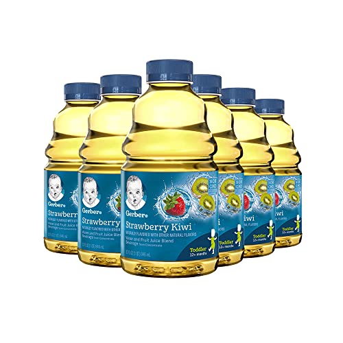 Смес за детски сок Gerber с вода и плодове, ягоди и киви, бутилки по 32 грама (опаковка от 6 броя)
