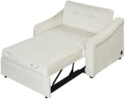 Сгъваемо легло Merax 50.6, Мултифункционален Регулируем диван-стол с Два USB порта за Всекидневната, White_Velvet