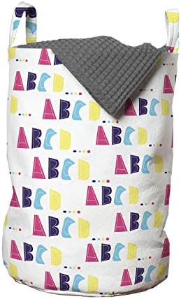 Чанта за дрехи Ambesonne Alphabet, Неонови Цветове с буквите A, B, C, D в детския стил, Кошница за дрехи с дръжки, закрывающаяся
