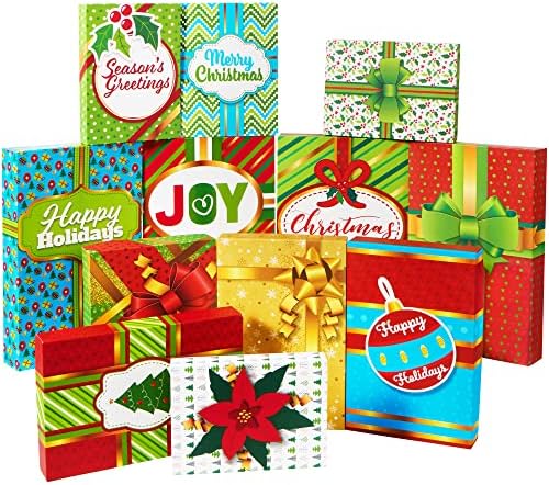 JOYIN 12 Бр., Кутии за опаковане на Коледни подаръци с Разноцветни Капаци за Празничната Коледно Опаковане на Ризи, Кутии
