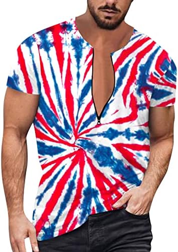 Bmisegm Летни Ризи Голям и Висок Размер, за Мъже, Мъжки Годишният Флаг на Деня на Независимостта, Дигитална 3D Печат, Тениска с Цип, Мъжки Висока