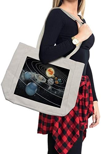 Чанта за пазаруване Ambesonne Galaxy, Слънчевата система, на Всички 8 Планети и Слънцето, Плутон, Юпитер, Марс, Венера,