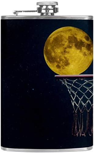 Фляжка за Алкохол от Неръждаема Стомана Запечатани с Фуния 7,7 унция в Кожа Джоба една Чудесна Идея за подарък Фляжка - Full Moon Баскетбол