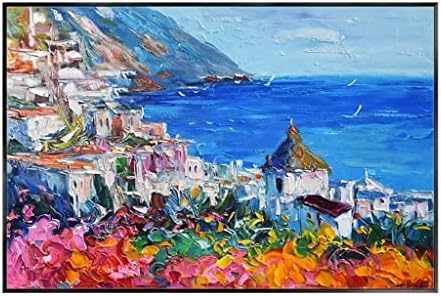 QJIAN Ръчно рисувани Цветни Океанските цветя Гъста Пейзаж на Красивия пейзаж с маслени Бои Подходящи (Цвят: D, размер: 70x100 см, Без рамка)