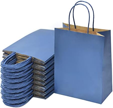 Подаръчни пакети Nexmint Blue: хартиени торби среден размер на 12 опаковки с дръжка. Страхотни чанти за празници, абитуриентски, поздравления,