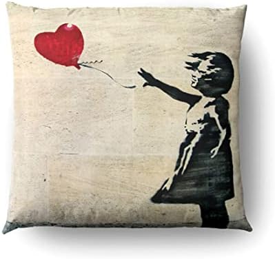Възглавница Banksy's Throw Момиче Декоративна с Вложка от Полиестер Red Балон Iii, Квадратна, За да покрива възглавница,