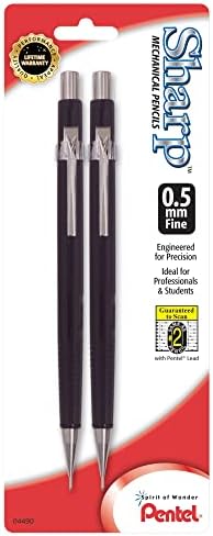 Pentel P205BP2-K6 Остър механични / автоматичен молив 0,5 мм, черен, 2 бр (опаковка по 1 парче) - Опаковката може да се различават, и грифель