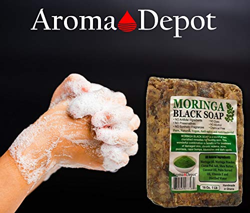 Aroma Depot MORINGA Африкански черен сапун 5 паунда естествен сапун за измиване на лицето и тялото акне, екзема, псориазис, премахване на белези. Ръчна изработка