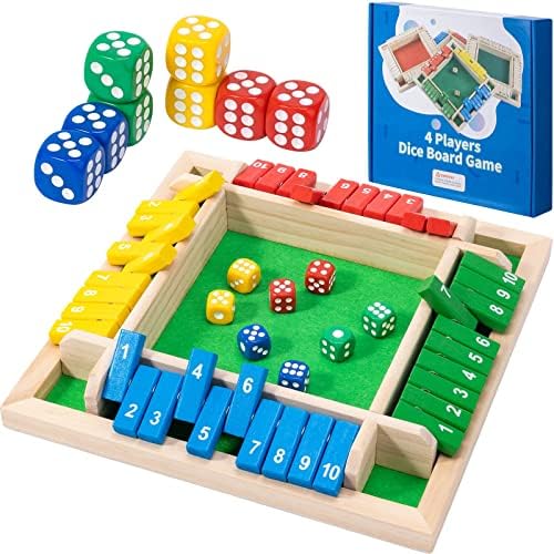 В играта на зарове Затвори си кутия, 8 Кубчета за 1-4 играчи, Дървена Настолна игра за математически умения с инструкции за игра